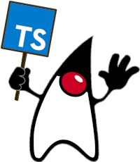 Javas Duke som håller i en skylt med loggan för TypeScript